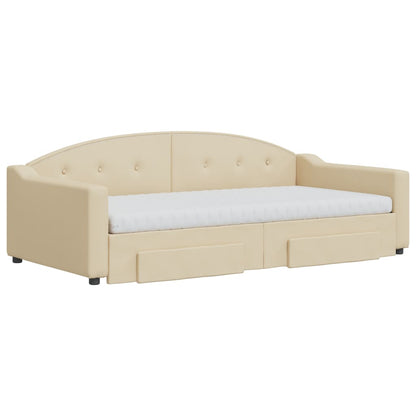 Slaapbank Met Onderschuifbed En Lades Stof 100 x 200 cm Crème met onderschuifbed en lade en matras
