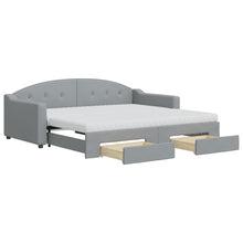 Slaapbank Met Onderschuifbed En Lades Stof 90 x 190 cm Lichtgrijs met onderschuifbed en lade en matras