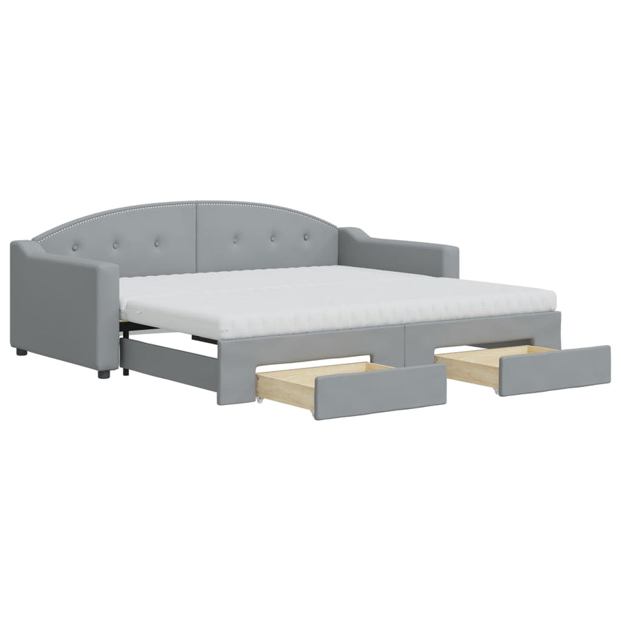 Slaapbank Met Onderschuifbed En Lades Stof 90 x 190 cm Lichtgrijs met onderschuifbed en lade en matras
