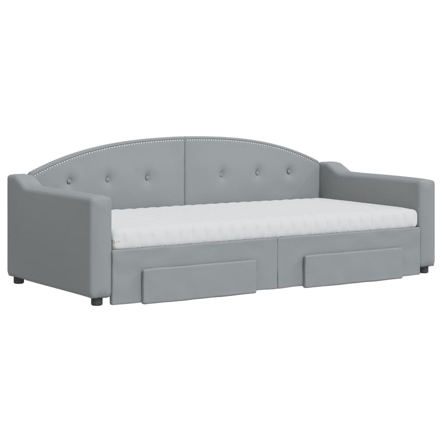 Slaapbank Met Onderschuifbed En Lades Stof 90 x 190 cm Lichtgrijs met onderschuifbed en lade en matras