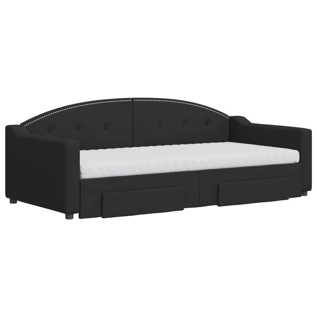 Slaapbank Met Onderschuifbed En Lades Stof 90 x 190 cm Zwart met onderschuifbed en lade en matras
