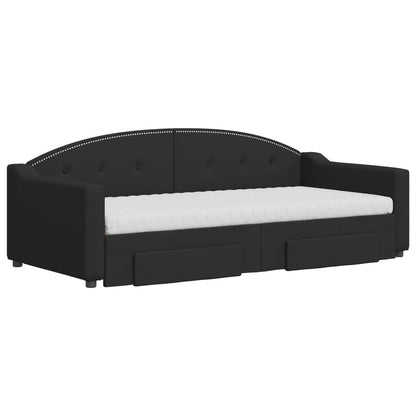 Slaapbank Met Onderschuifbed En Lades Stof 90 x 190 cm Zwart met onderschuifbed en lade en matras