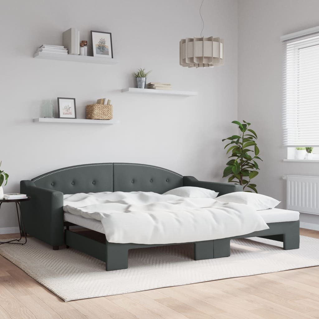 Slaapbank met onderschuifbed 100x190 cm stof lichtgrijs