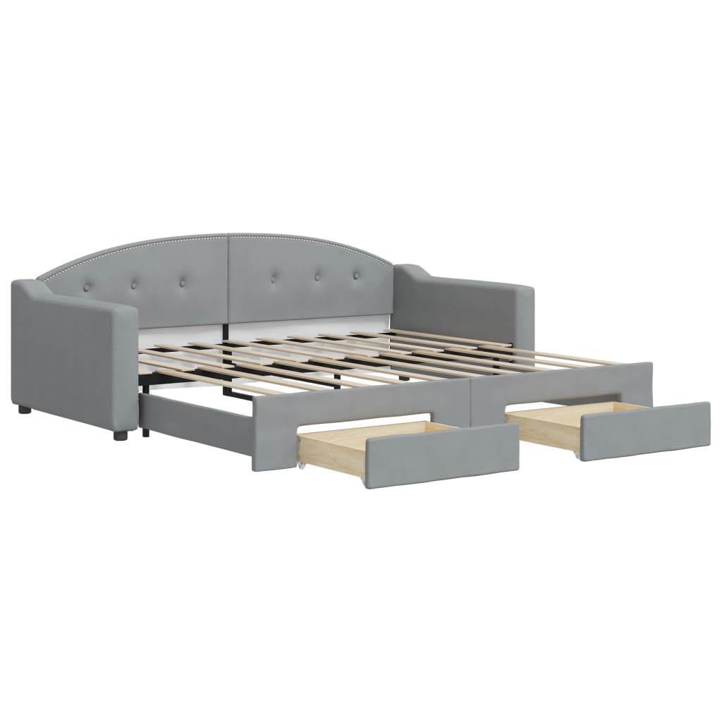 Slaapbank onderschuifbed lades 100x190 cm stof lichtgrijs (VS)