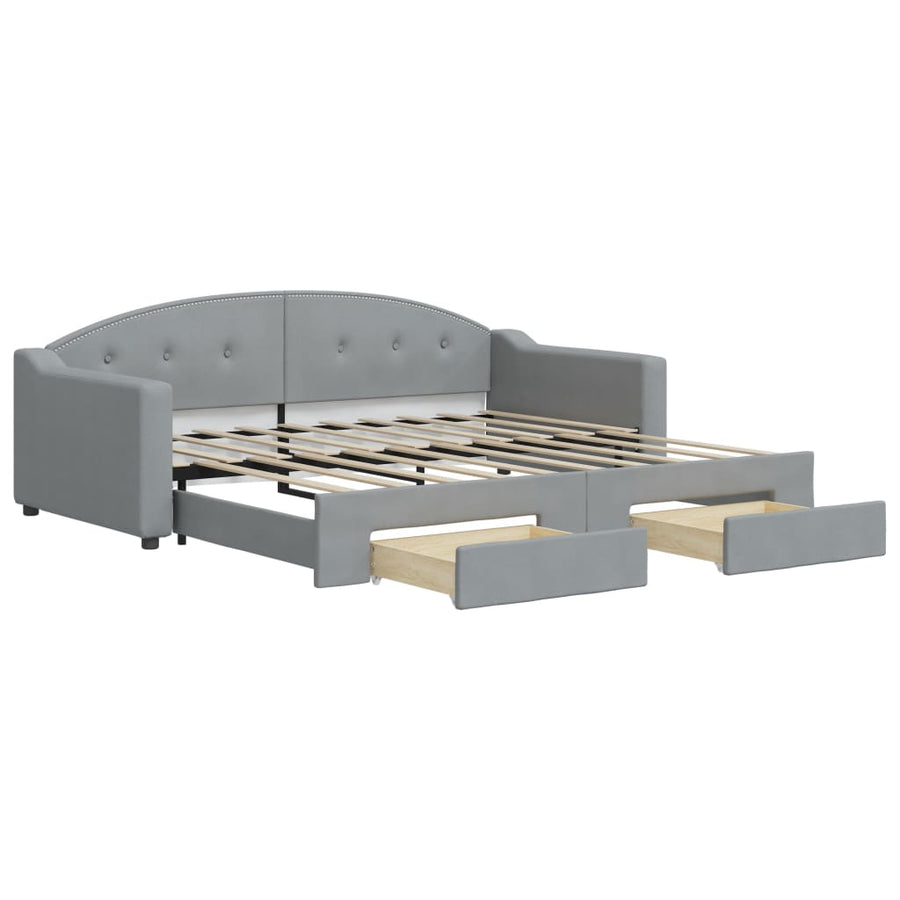 Slaapbank onderschuifbed lades 100x190 cm stof lichtgrijs (VS)