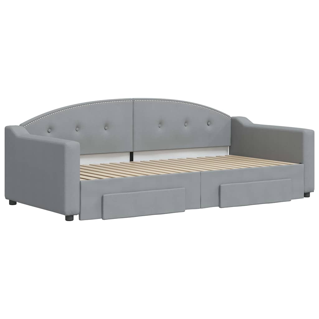 Slaapbank onderschuifbed lades 100x190 cm stof lichtgrijs (VS)