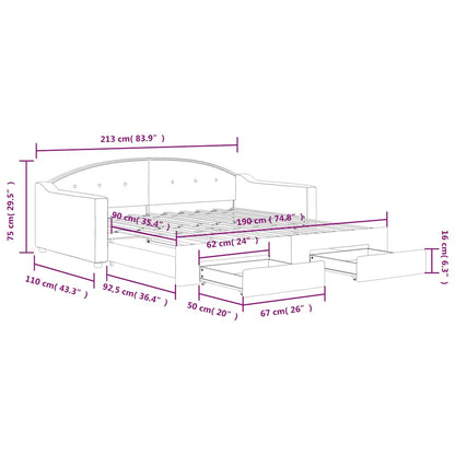Slaapbank onderschuifbed lades 100x190 cm stof lichtgrijs (VS)