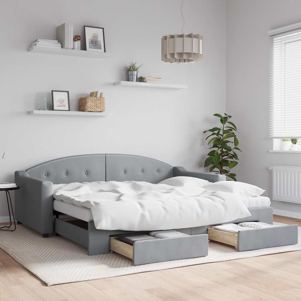 Slaapbank onderschuifbed lades 100x190 cm stof lichtgrijs (VS)