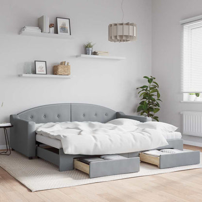 Slaapbank onderschuifbed lades 100x190 cm stof lichtgrijs (VS)