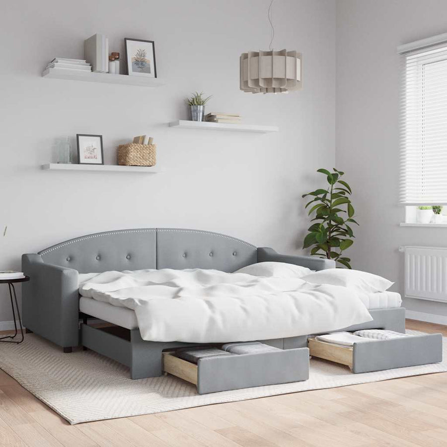 Slaapbank onderschuifbed lades 100x190 cm stof lichtgrijs (VS)