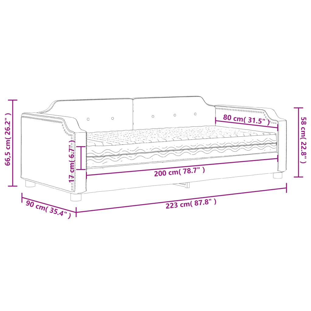 Slaapbank Stof 80 x 200 cm Lichtgrijs met matras