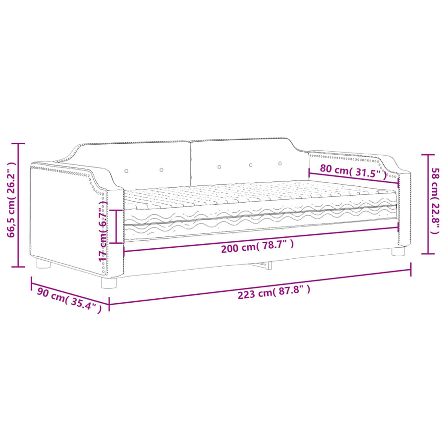Slaapbank Stof 80 x 200 cm Donkergrijs met matras