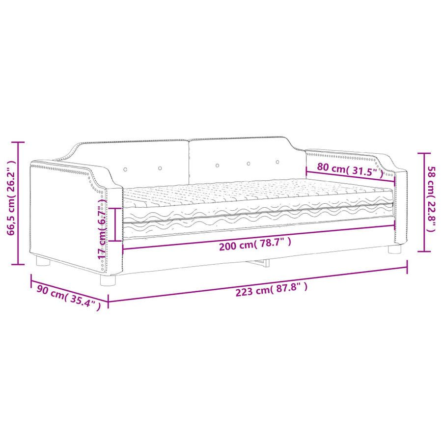 Slaapbank Stof 80 x 200 cm Zwart met matras