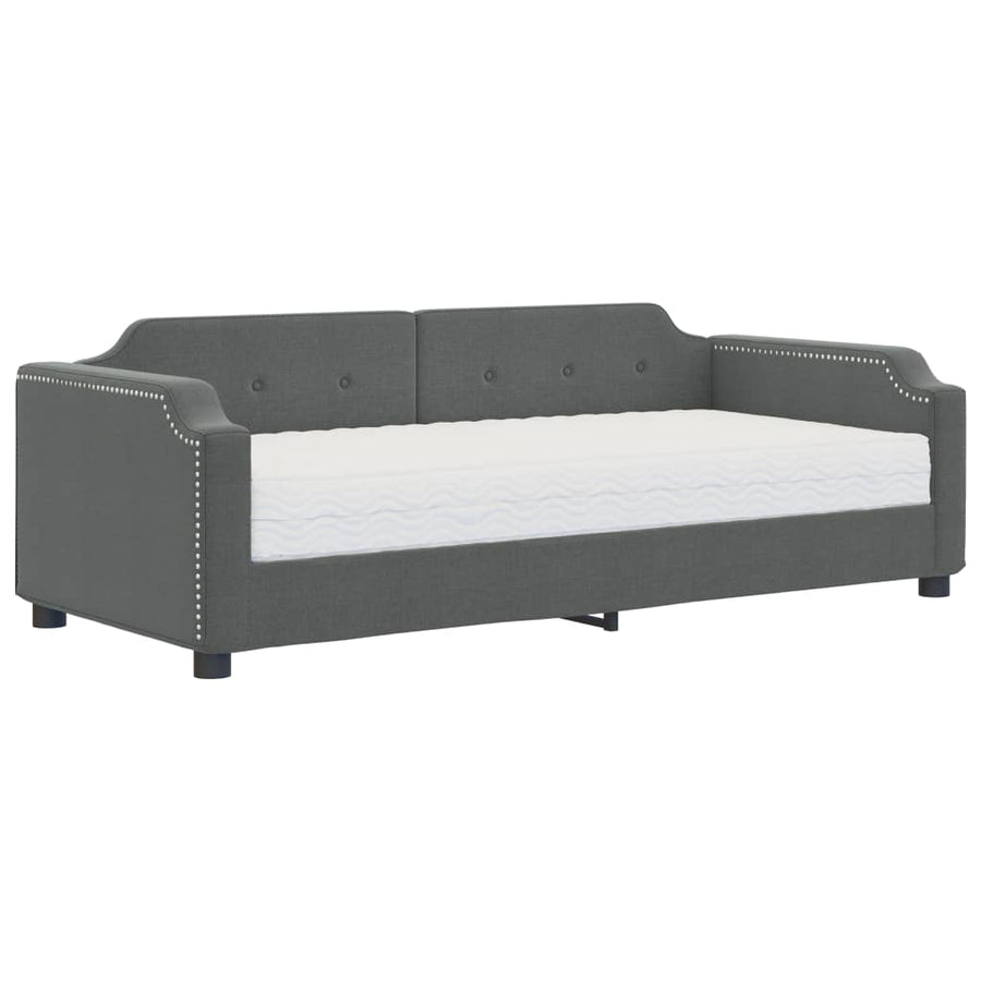Slaapbank Stof 90 x 200 cm Donkergrijs met matras