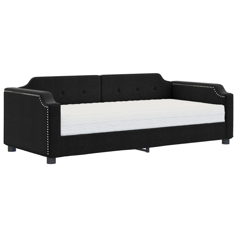 Slaapbank Stof 90 x 200 cm Zwart met matras