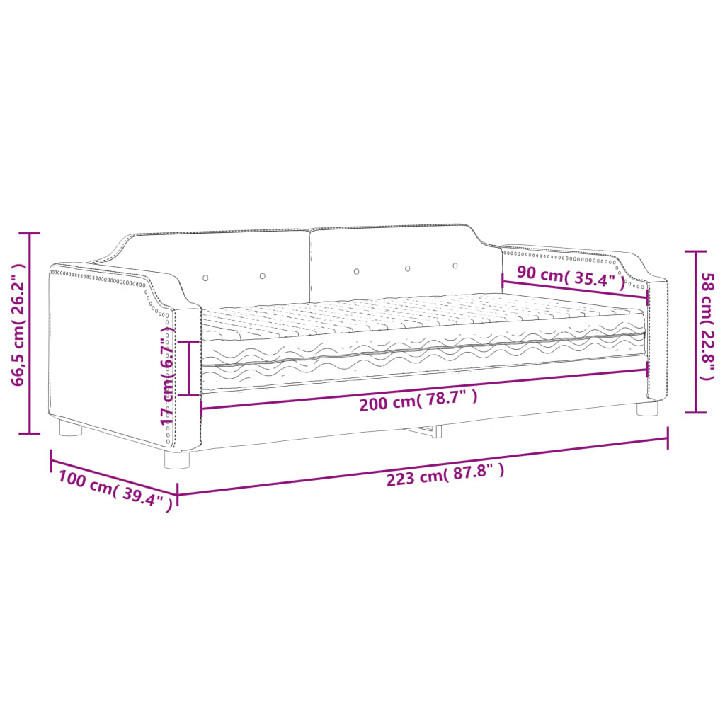 Slaapbank Stof Kleurig 90 x 200 cm Crème met matras