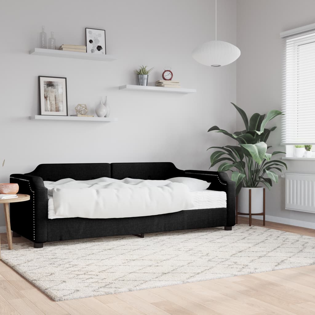 Slaapbank Stof 100 x 200 cm Zwart met matras