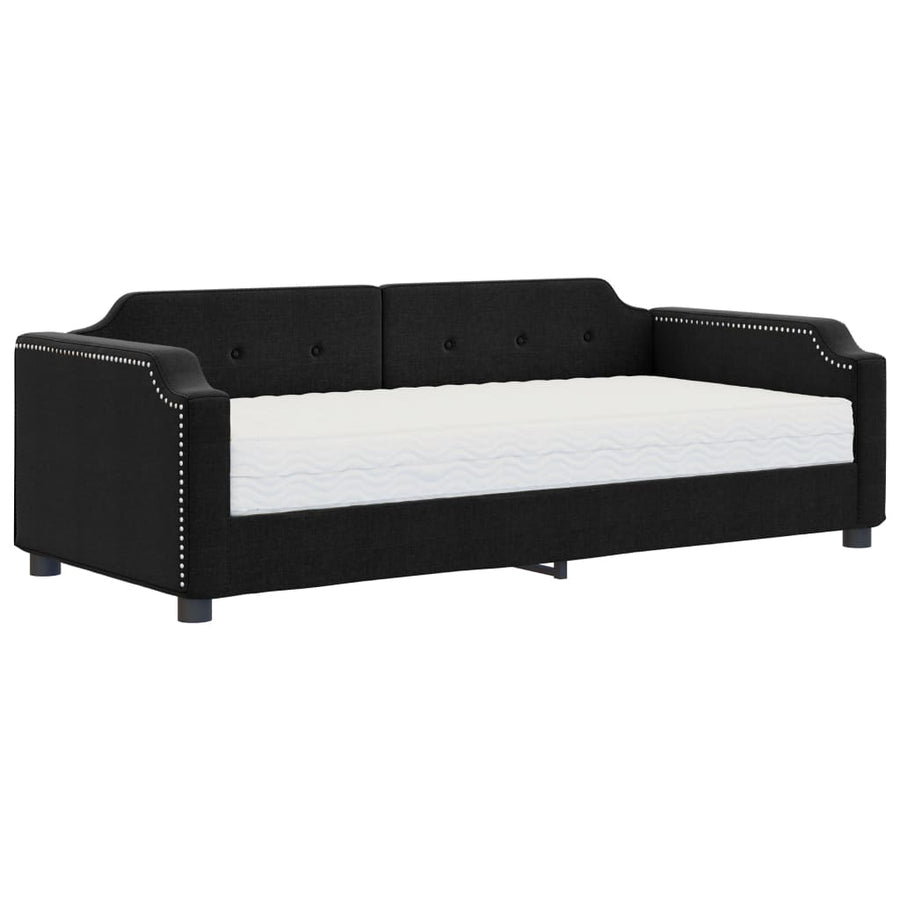 Slaapbank Stof 90 x 190 cm Zwart met matras