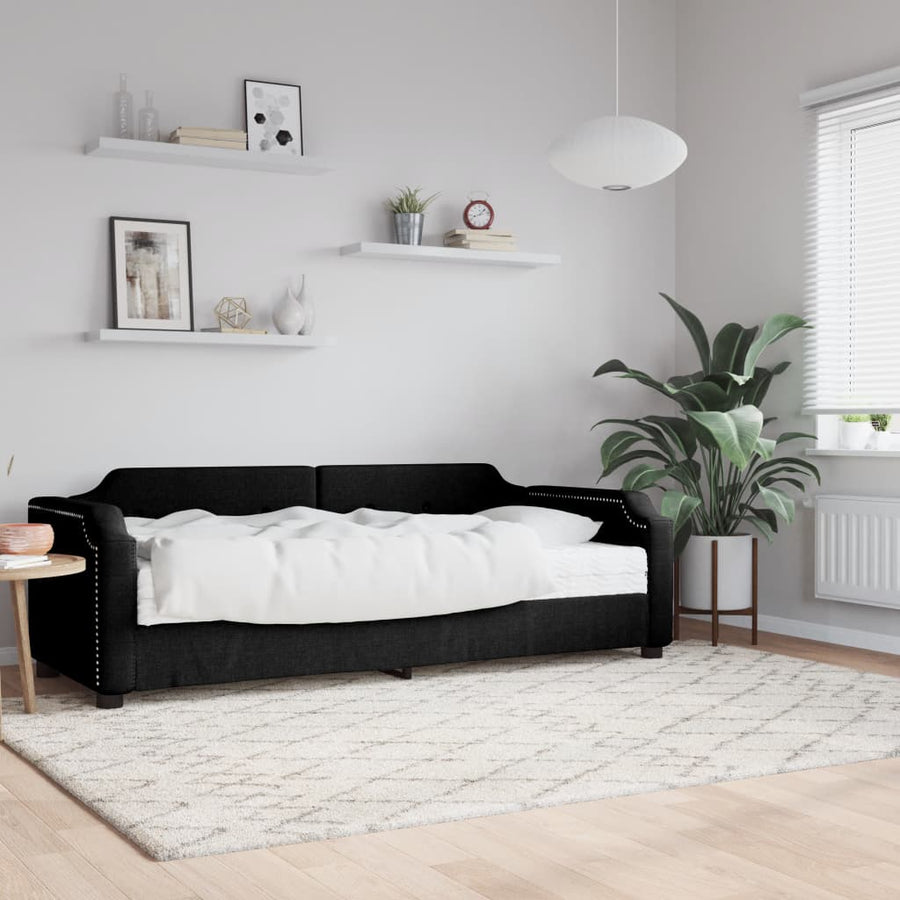 Slaapbank Stof 90 x 190 cm Zwart met matras