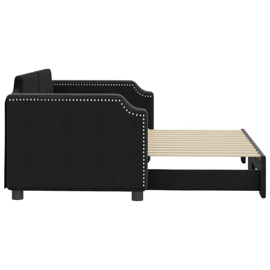 Slaapbank Stof 80 x 200 cm Zwart met onderschuifbed