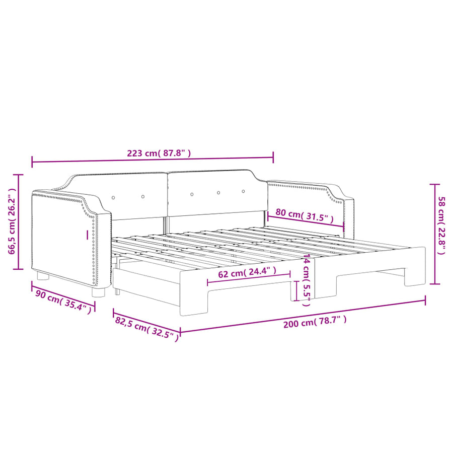 Slaapbank Stof Taupe 80 x 200 cm met onderschuifbed