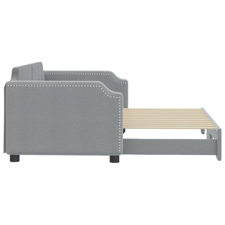 Slaapbank Stof 90 x 200 cm Lichtgrijs met onderschuifbed