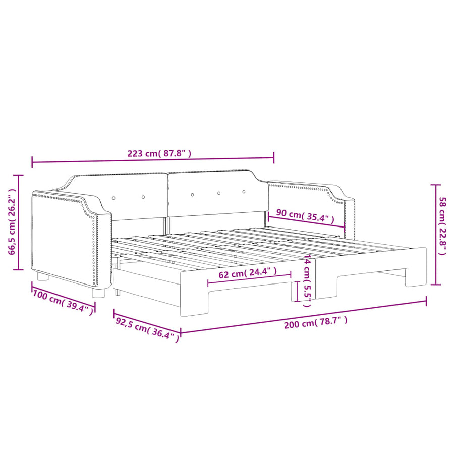 Slaapbank Stof 90 x 200 cm Donkergrijs met onderschuifbed