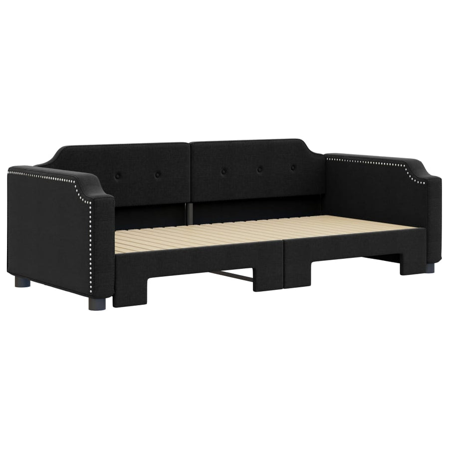 Slaapbank Stof 90 x 200 cm Zwart met onderschuifbed