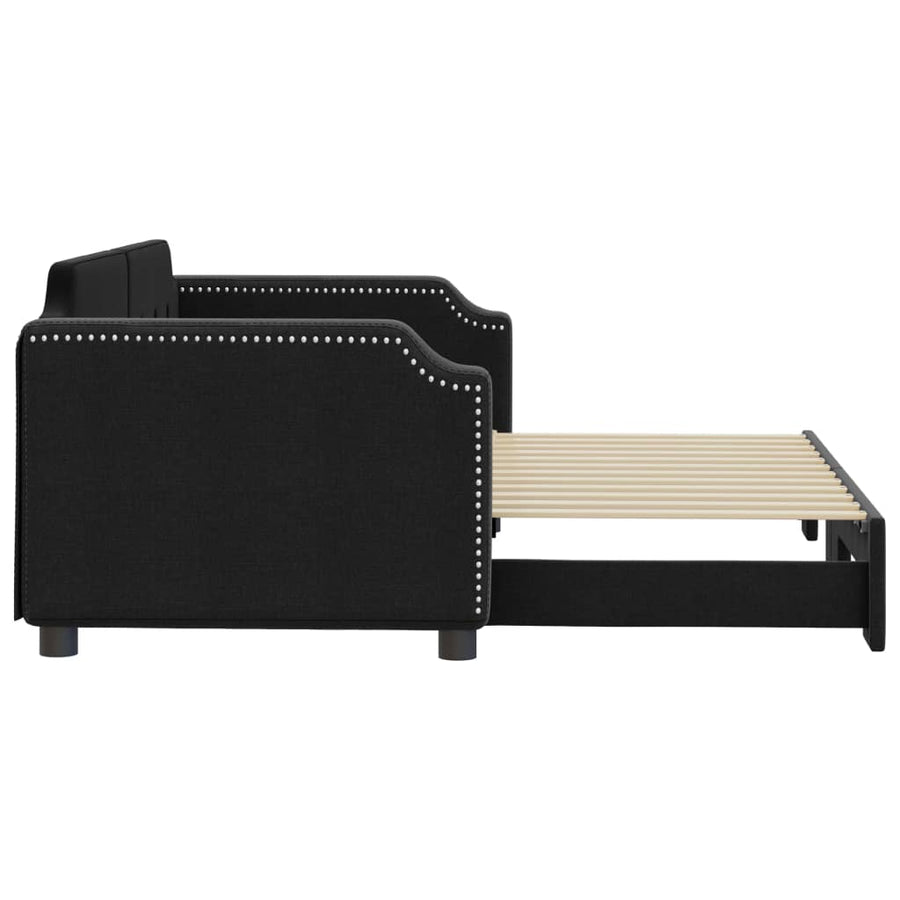 Slaapbank Stof 90 x 200 cm Zwart met onderschuifbed