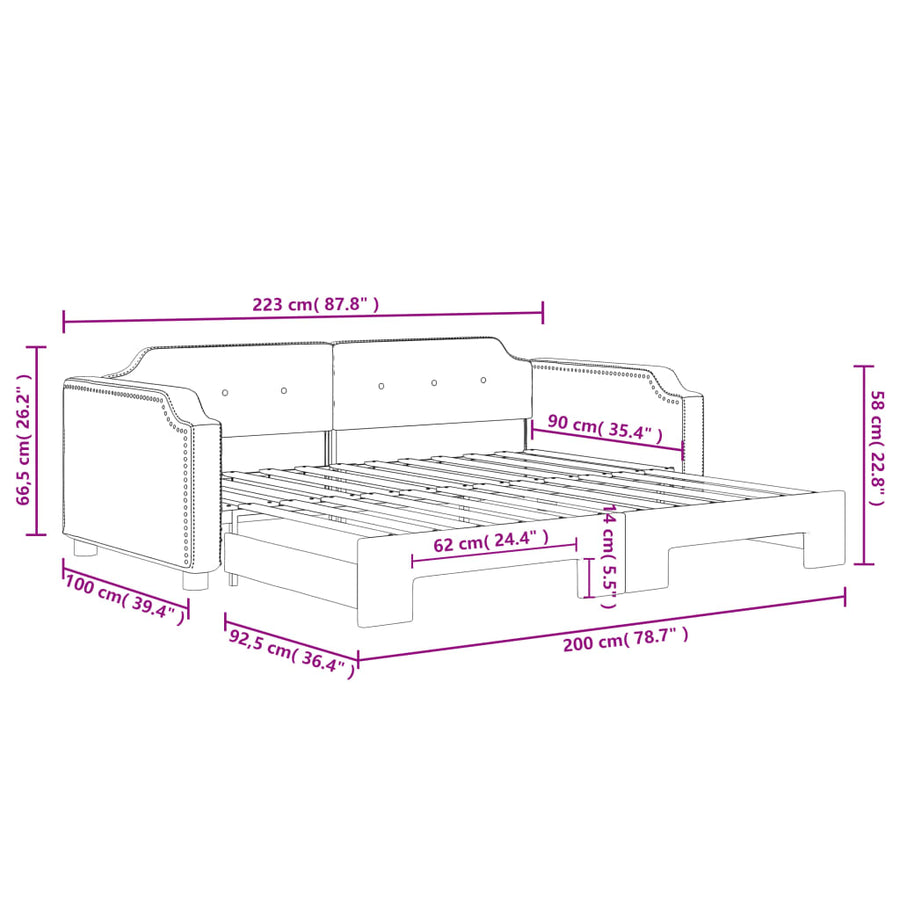Slaapbank Met Onderschuifbed 90X200 Cm Stof Taupe Taupe 90 x 200 cm