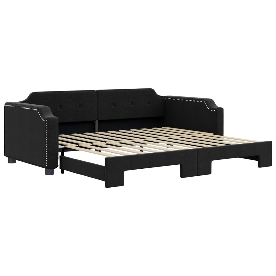 Slaapbank Stof 100 x 200 cm Zwart met onderschuifbed