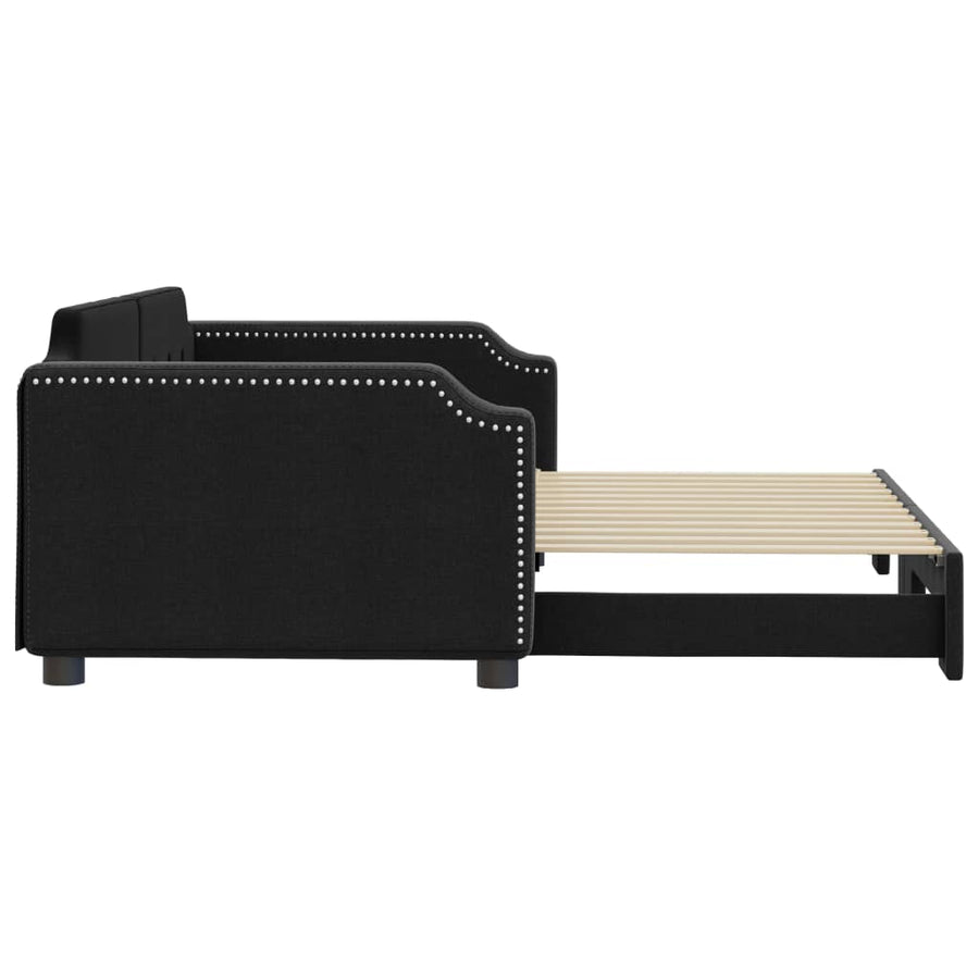 Slaapbank Stof 100 x 200 cm Zwart met onderschuifbed
