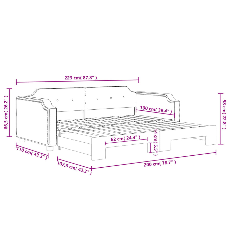 Slaapbank Stof 100 x 200 cm Taupe met onderschuifbed