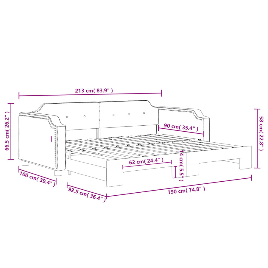 Slaapbank Stof 90 x 190 cm Zwart met onderschuifbed