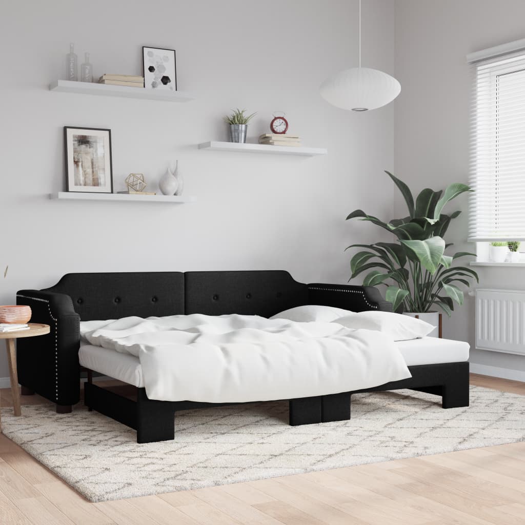 Slaapbank Stof 90 x 190 cm Zwart met onderschuifbed