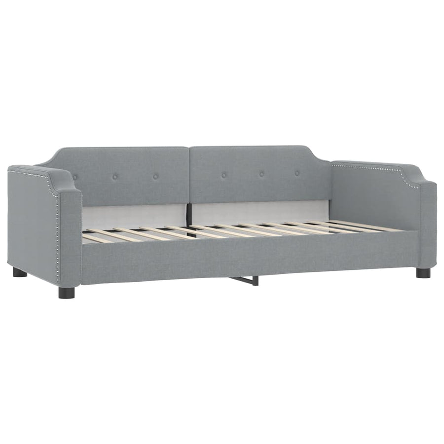 Slaapbank Onderschuifbed En Matrassen Stof 80 x 200 cm Lichtgrijs met onderschuifbed en matras