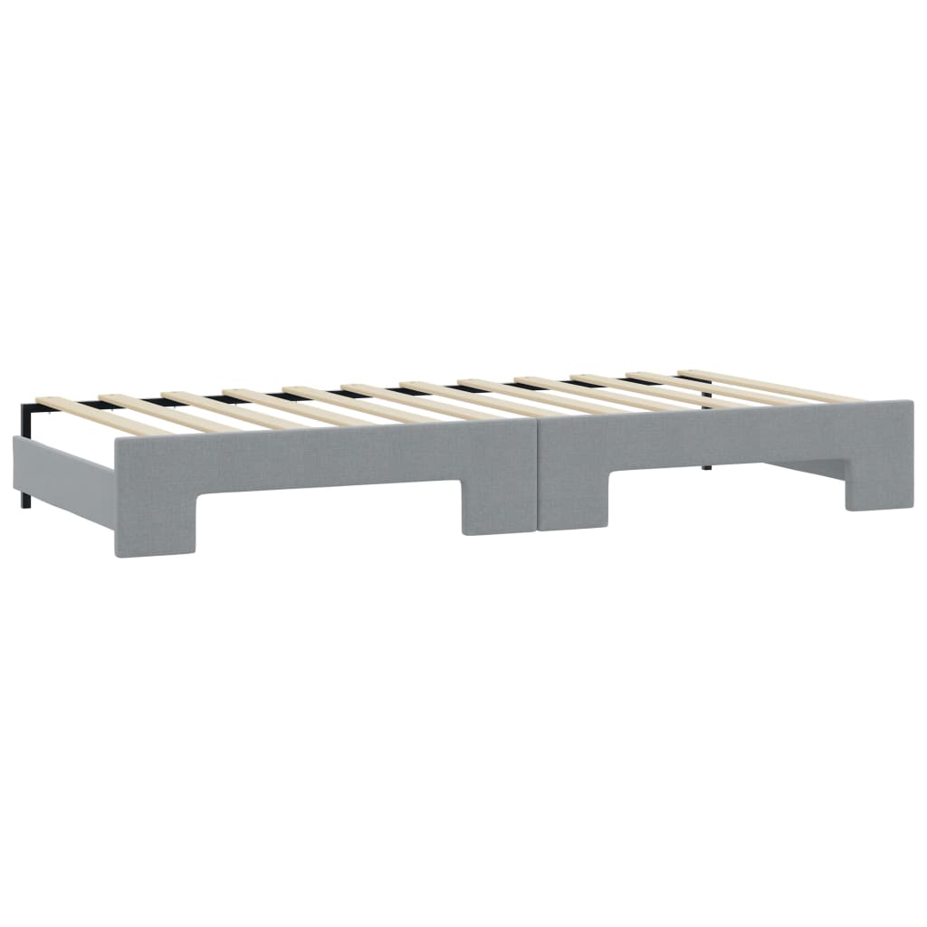 Slaapbank Onderschuifbed En Matrassen Stof 80 x 200 cm Lichtgrijs met onderschuifbed en matras