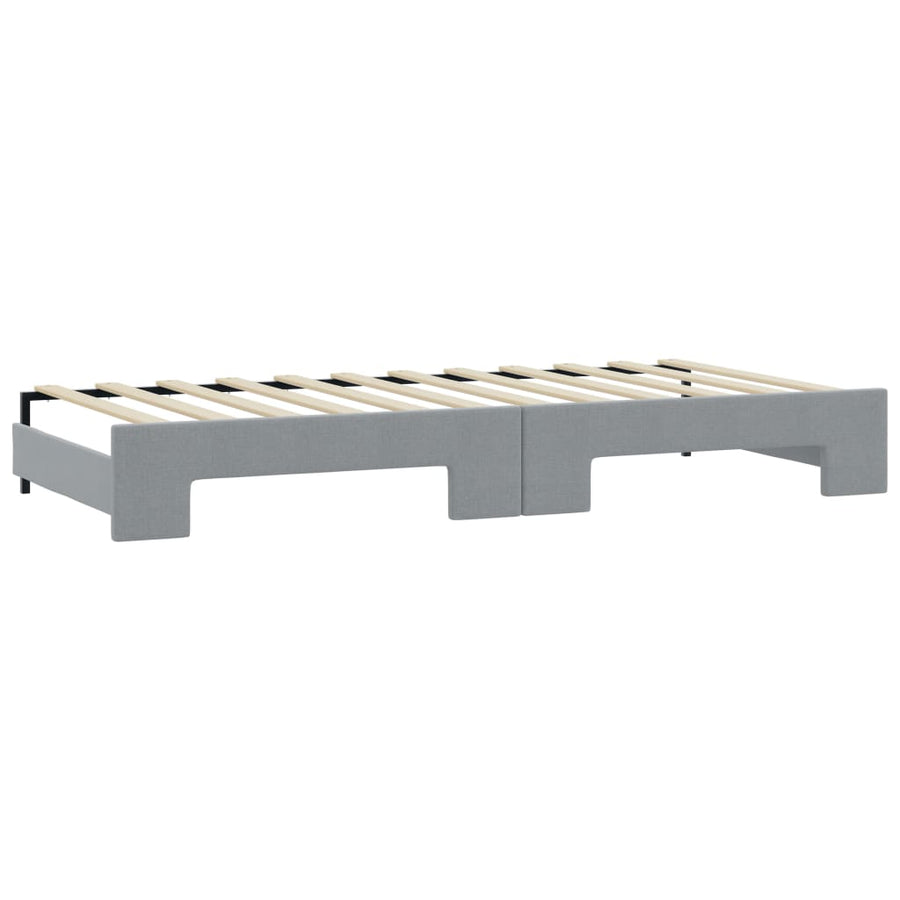 Slaapbank Onderschuifbed En Matrassen Stof 80 x 200 cm Lichtgrijs met onderschuifbed en matras
