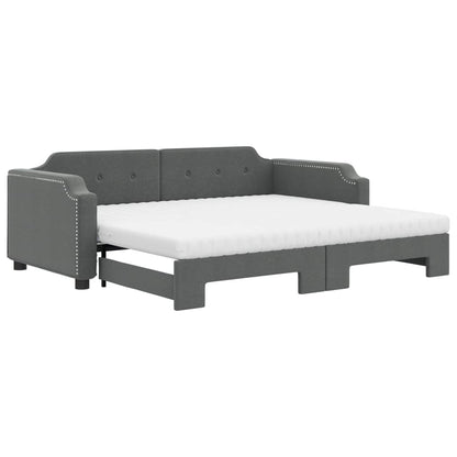 Slaapbank Onderschuifbed Matrassen Stof Donkergrijs 80 x 200 cm met onderschuifbed en matras