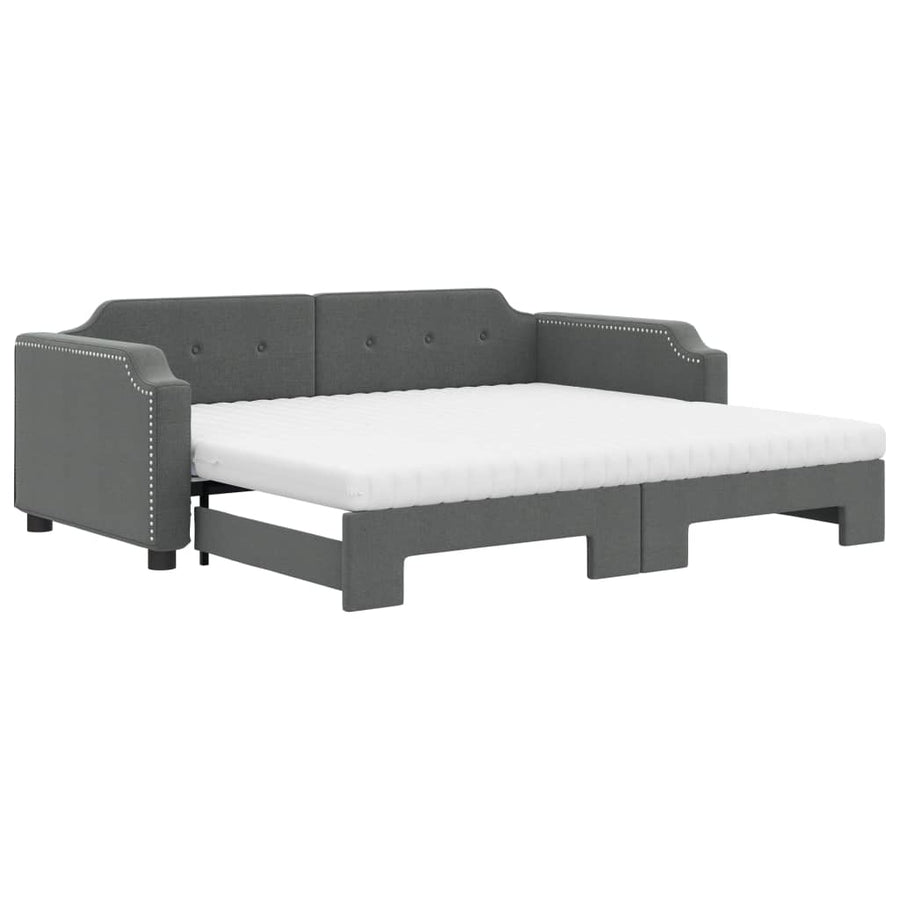 Slaapbank Onderschuifbed Matrassen Stof Donkergrijs 80 x 200 cm met onderschuifbed en matras