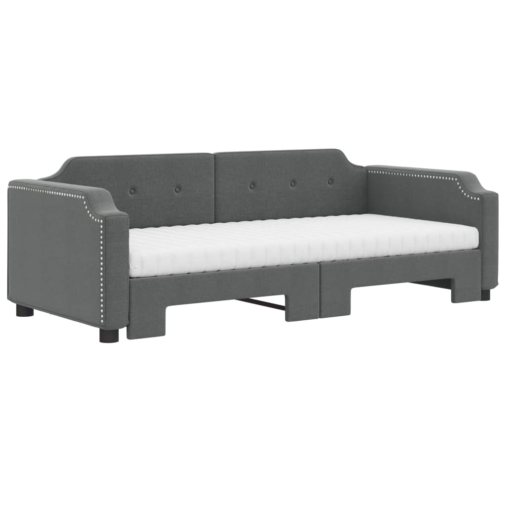 Slaapbank Onderschuifbed Matrassen Stof Donkergrijs 80 x 200 cm met onderschuifbed en matras