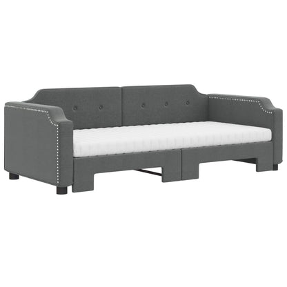 Slaapbank Onderschuifbed Matrassen Stof Donkergrijs 80 x 200 cm met onderschuifbed en matras