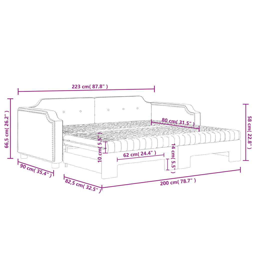 Slaapbank Sen Stof 80 x 200 cm Zwart met onderschuifbed en matras