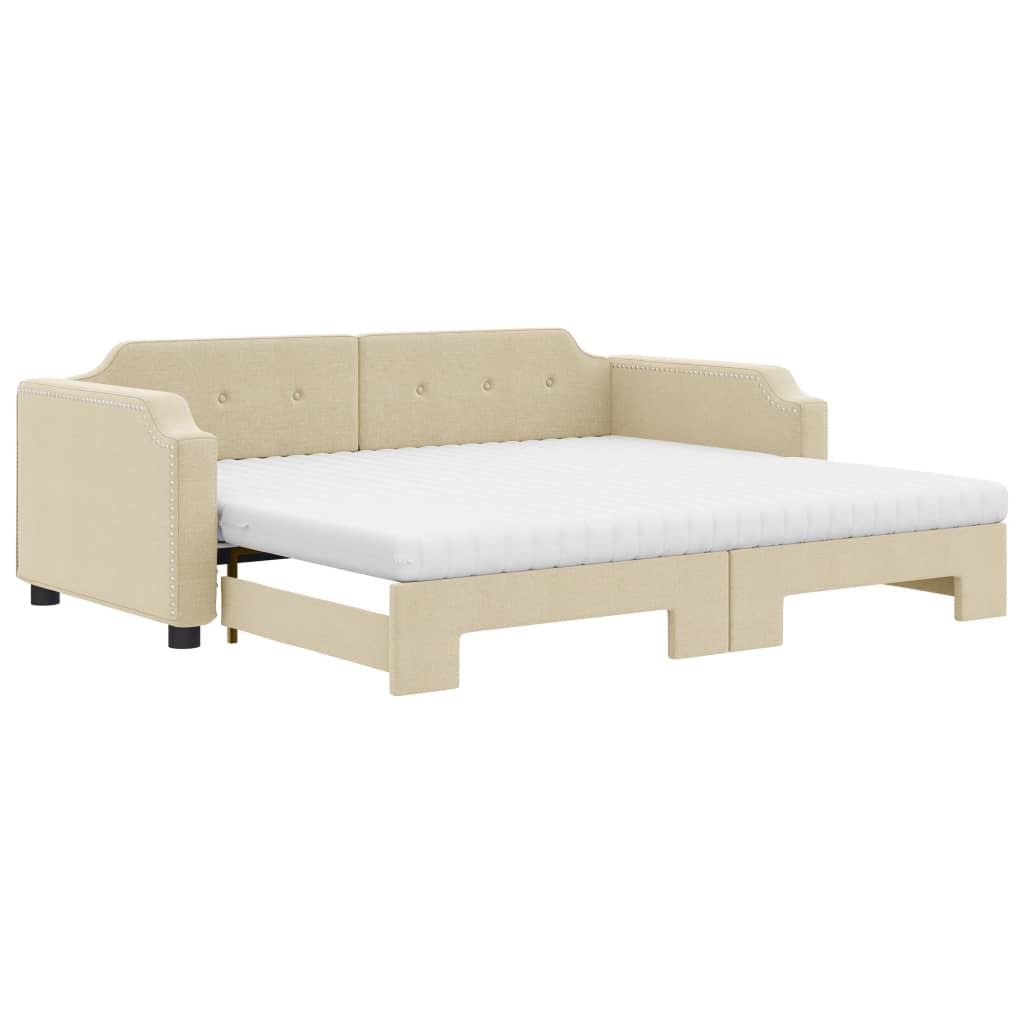 Slaapbank Sen Stof 80 x 200 cm Crème met onderschuifbed en matras