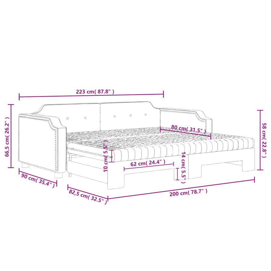 Slaapbank Sen Stof 80 x 200 cm Crème met onderschuifbed en matras
