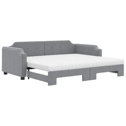 Slaapbank Onderschuifbed En Matrassen Stof Lichtgrijs 90 x 200 cm met onderschuifbed en matras