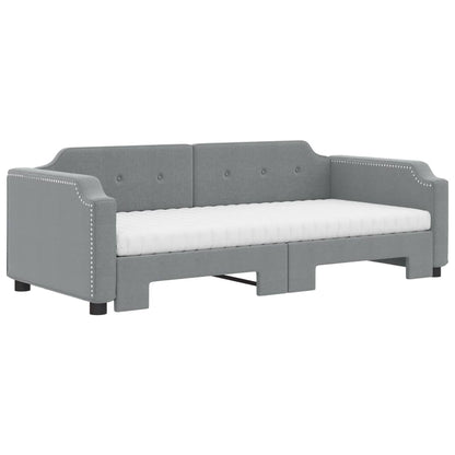 Slaapbank Onderschuifbed En Matrassen Stof Lichtgrijs 90 x 200 cm met onderschuifbed en matras