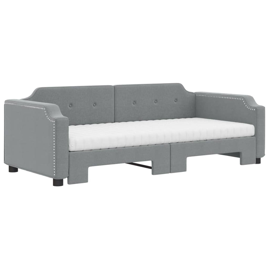 Slaapbank Onderschuifbed En Matrassen Stof Lichtgrijs 90 x 200 cm met onderschuifbed en matras