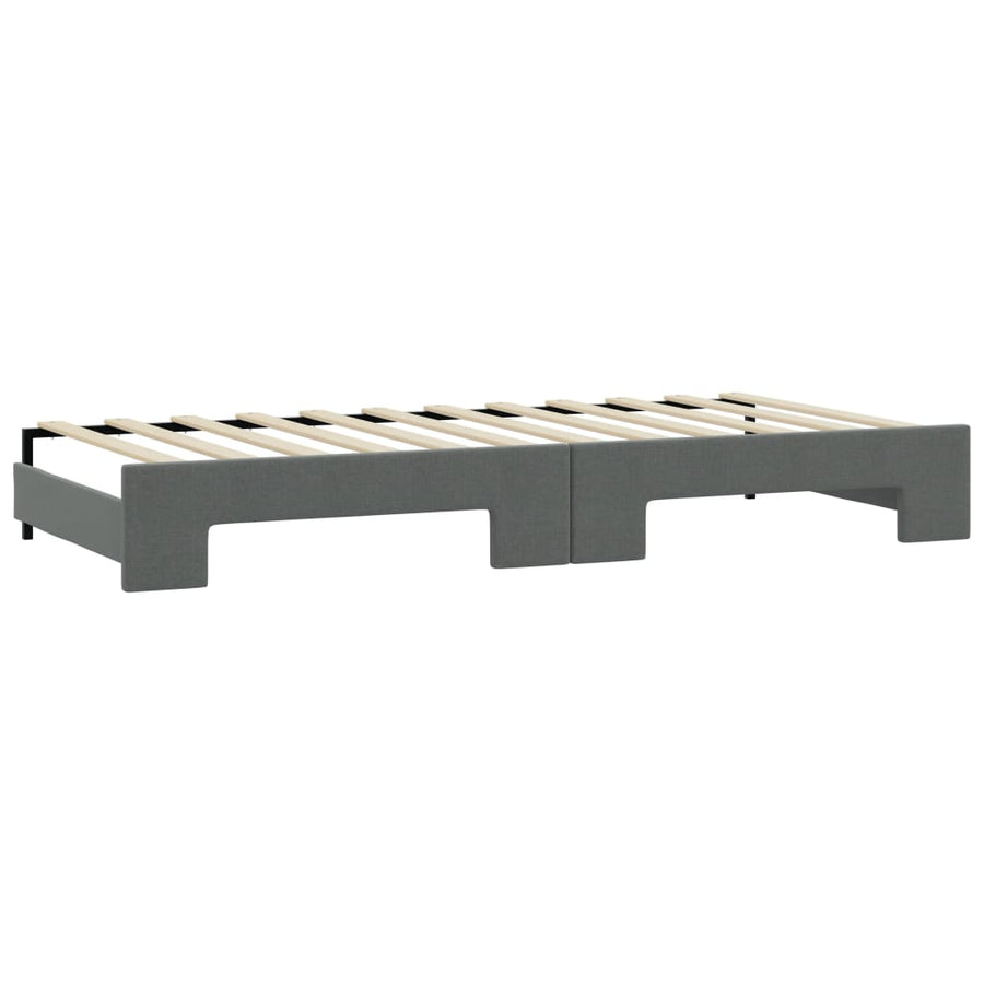 Slaapbank Onderschuifbed Matrassen Stof 90 x 200 cm Donkergrijs met onderschuifbed en matras
