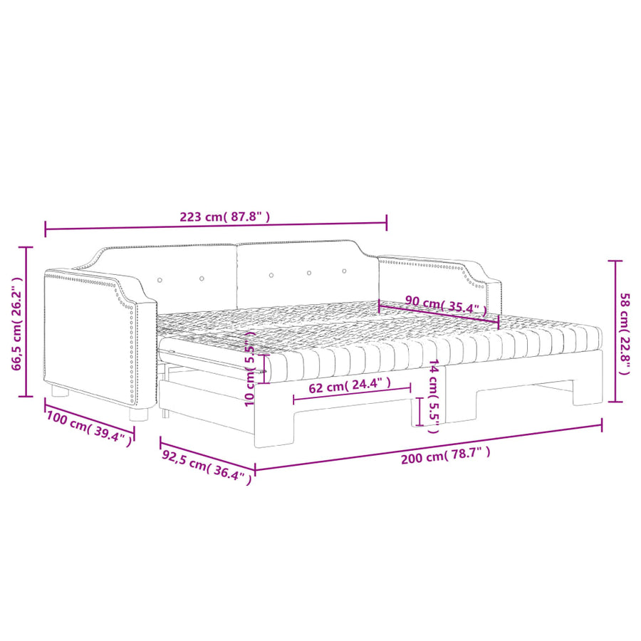 Slaapbank Sen Stof 90 x 200 cm Zwart met onderschuifbed en matras